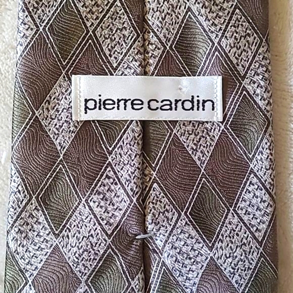 Pierre Cardin 100% Silk Geometric Necktie  Brown Green Designer Preppy Classic - Picture 4 of 11